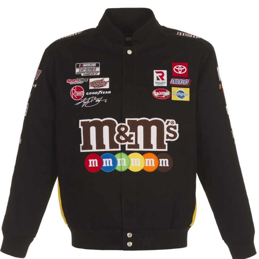 NASCAR Men's Kyle Busch JH Design Black M&Ms Twill Uniform Full-Snap Jacket